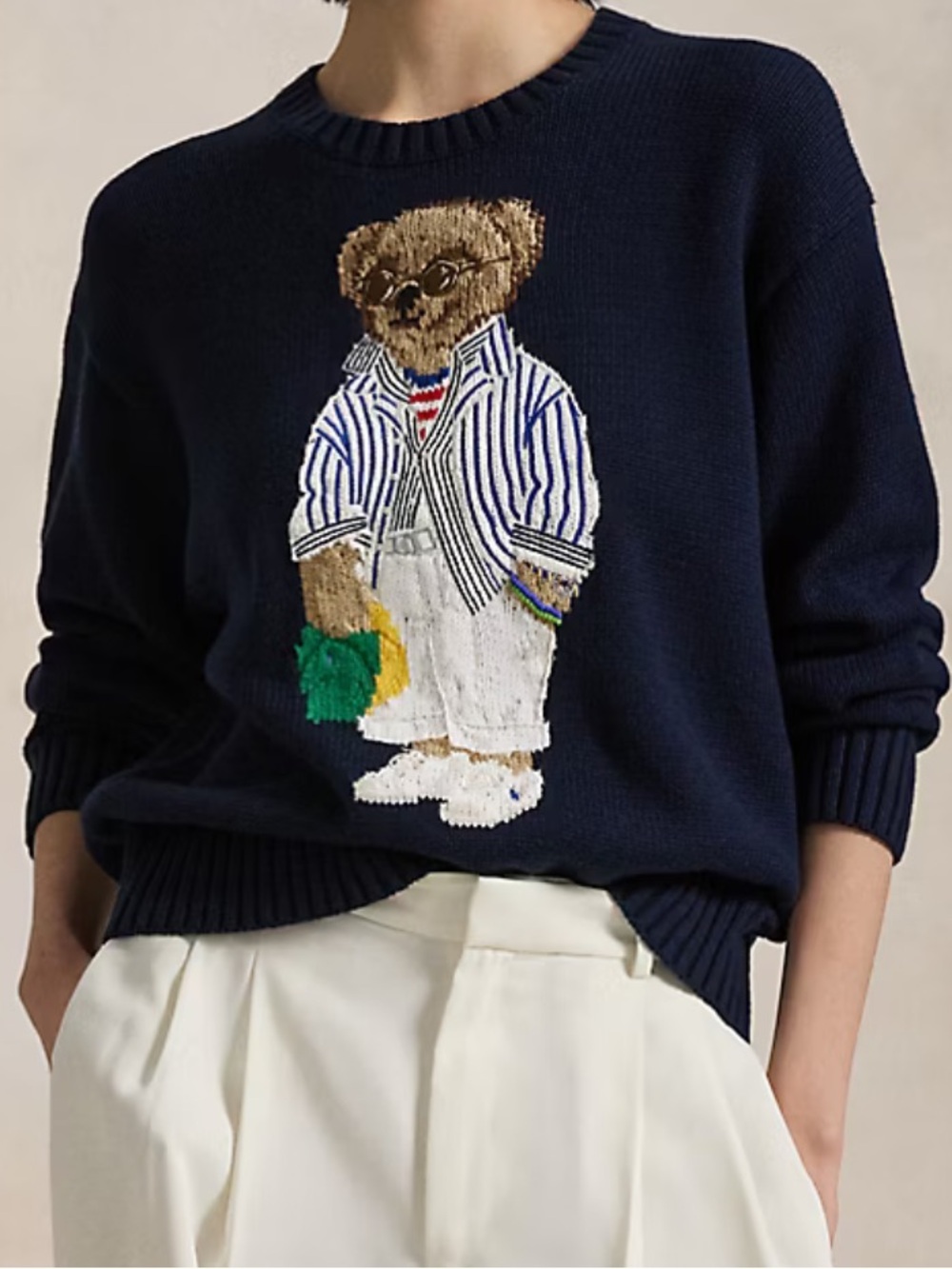 Polo by Ralph Lauren Navy Bear-Embroidered Cotton Crewneck Sweater M NWT - Picture 1 of 9